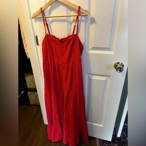 Knox Rose Red Tiered Sundress with Smocked Bodice